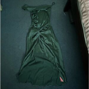 Emerald green off the shoulder dress